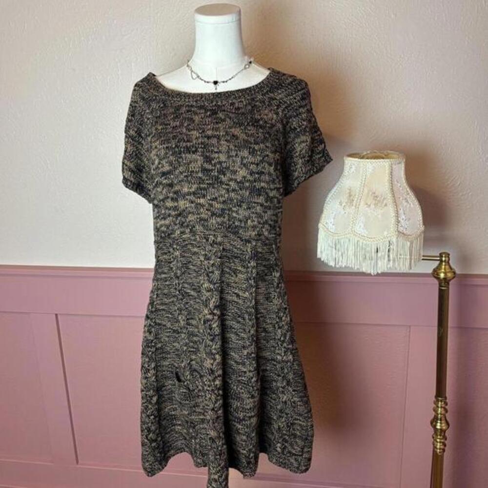 cottage babydoll cable knit sweater dress style & co sz xl brown black cotton